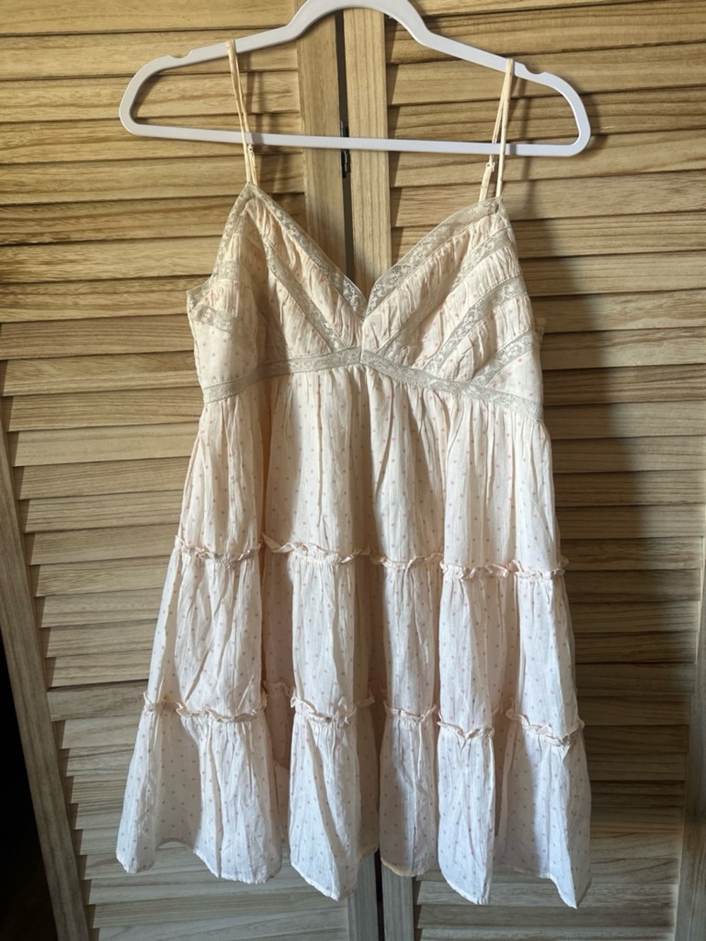 American Eagle Outfitters Cream Tiered Spaghetti-Strap Mini Dress